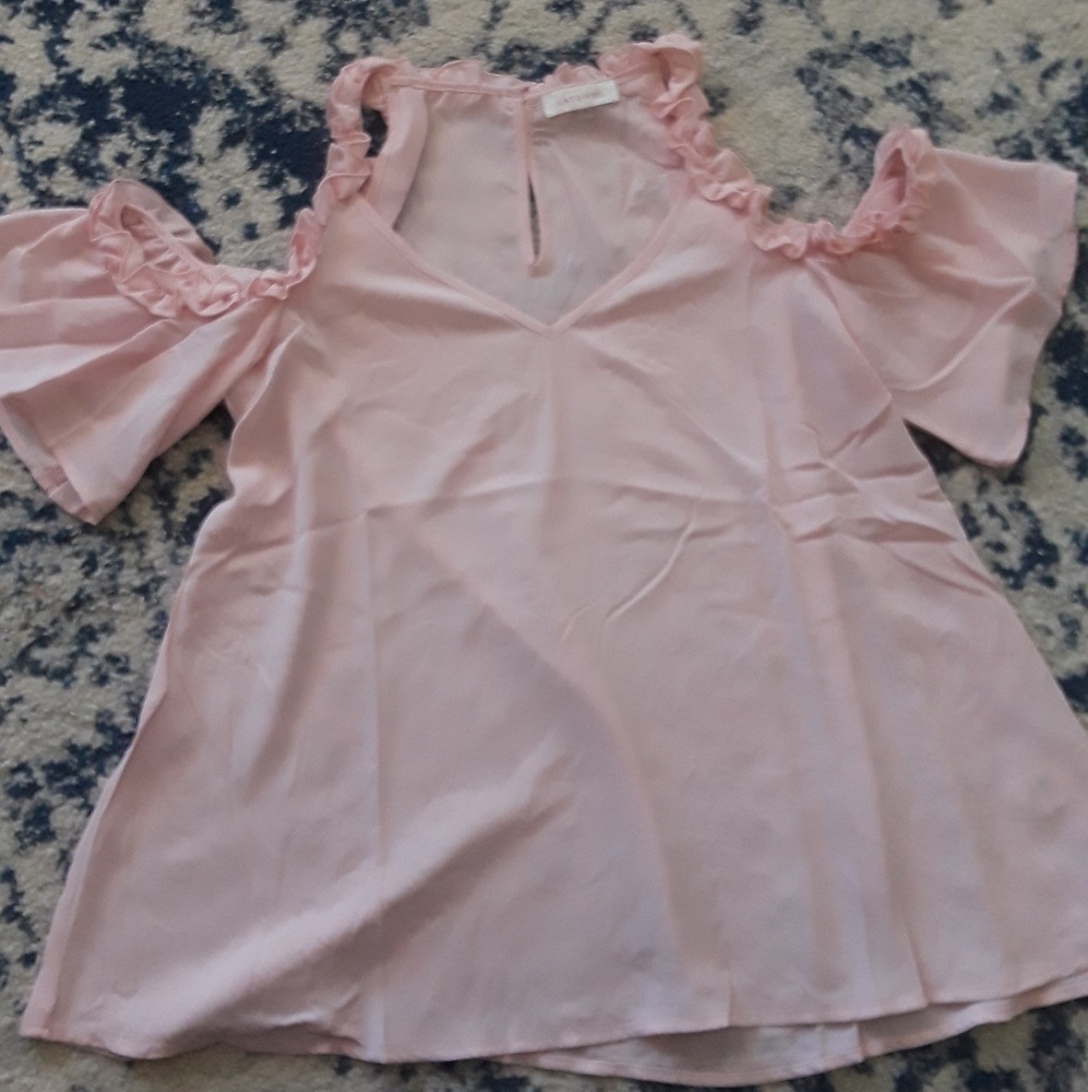 Pink ruffled cold shoulder top